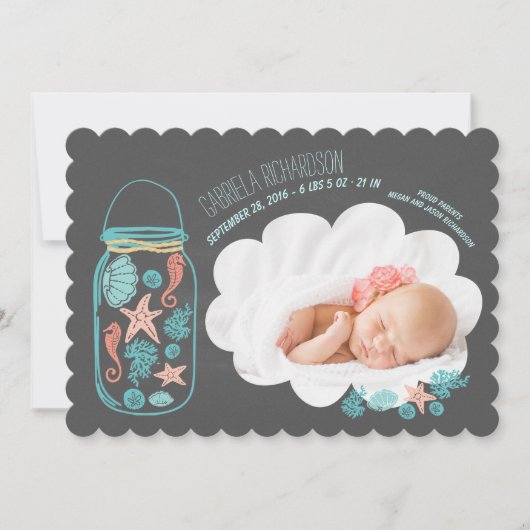 航海ので生まれたばかりのなベビーの写真の誕生の発表 案内状 (正面)