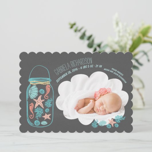 航海ので生まれたばかりのなベビーの写真の誕生の発表 案内状 (スタンド正面)
