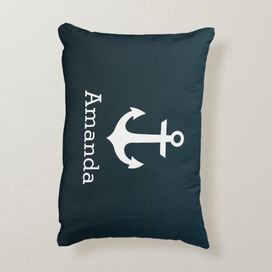 航海ので白いいかりの青くグラデーションでパーソナライズな名前 アクセントクッション (裏面(縦))