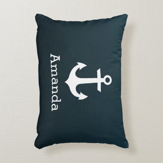 航海ので白いいかりの青くグラデーションでパーソナライズな名前 アクセントクッション (正面(垂直))