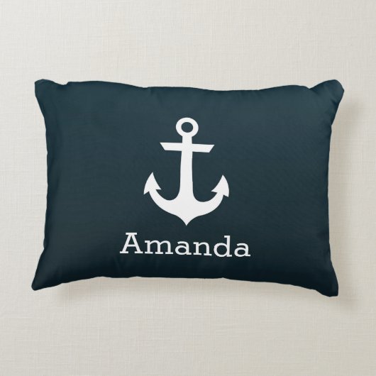 航海ので白いいかりの青くグラデーションでパーソナライズな名前 アクセントクッション (裏面)