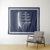 航海ので白いヴィンテージのスクーナー船及び濃紺 タペストリー (インサイチュ(横))