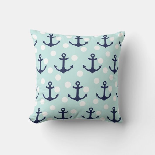 航海ので真新しい水玉模様および濃紺のいかり クッション (正面)