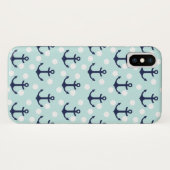 航海ので真新しい水玉模様および濃紺のいかり Case-Mate iPhoneケース (裏面(横))