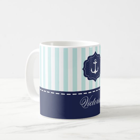 航海ので真新しい濃紺のいかりの名前をカスタムする コーヒーマグカップ (正面左)