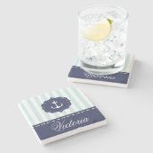 航海ので真新しい濃紺のいかりの名前をカスタムする ストーンコースター (横)