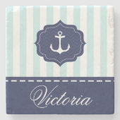航海ので真新しい濃紺のいかりの名前をカスタムする ストーンコースター (正面)