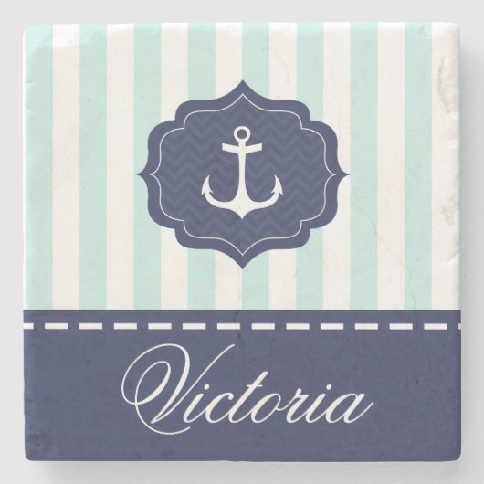 航海ので真新しい濃紺のいかりの名前をカスタムする ストーンコースター (正面)