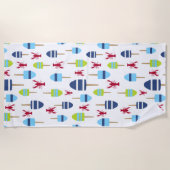 航海ので赤いロブスターのブイのおもしろいの夏のビーチハウス ビーチタオル (正面)