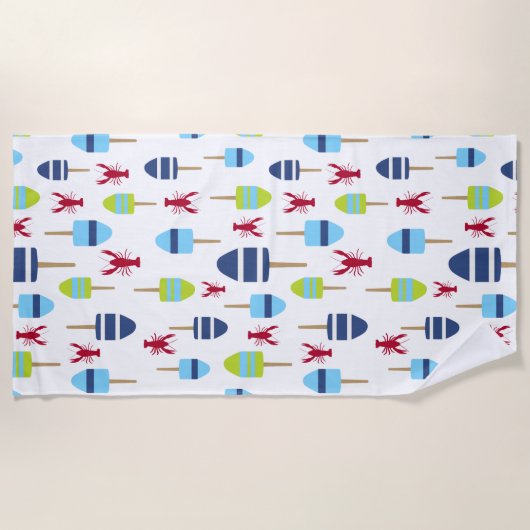 航海ので赤いロブスターのブイのおもしろいの夏のビーチハウス ビーチタオル (正面)