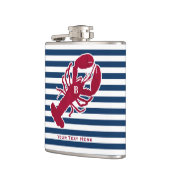 航海ので赤いロブスターのモノグラムの青い白のストライプ フラスク (左)