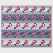 航海ので赤いロブスター|青および白のストライプ| B ラッピングペーパー (フラット)