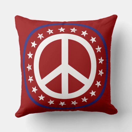 航海ので赤い白くおよび青のピースサインおよび星 クッション (裏面)