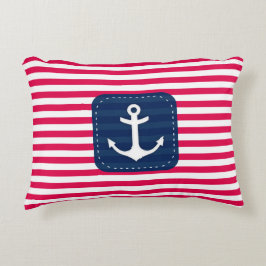 航海ので赤い白のストライプの濃紺の旗のいかり アクセントクッション