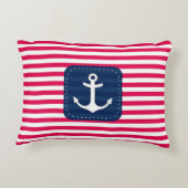 航海ので赤い白のストライプの濃紺の旗のいかり アクセントクッション (裏面)