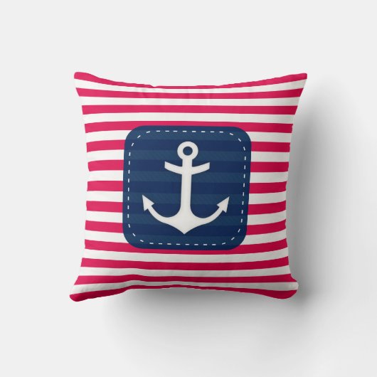 航海ので赤い白のストライプの濃紺の旗のいかり クッション (裏面)