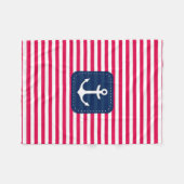 航海ので赤い白のストライプの濃紺の旗のいかり フリースブランケット (正面(横))