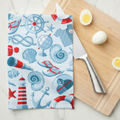 航海ので赤く白くおよび青パターン キッチンタオル (四つ折り)