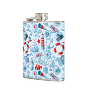 航海ので赤く白くおよび青パターン フラスク (左)