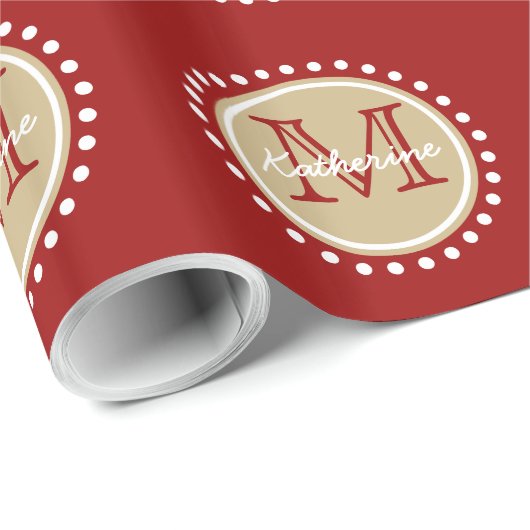 航海ので赤く、クラシックなカーキ色の水玉模様のモノグラム ラッピングペーパー (ロールコーナー)