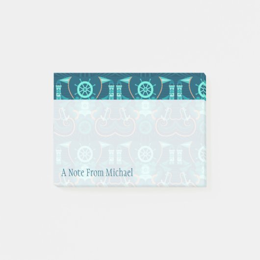 航海ので青いデザイン|はあなたの名前を加えます ポストイット (正面)