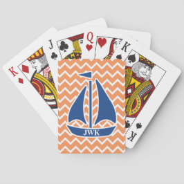 航海ので青いヨットのカスタムなシェブロンパターン トランプ
