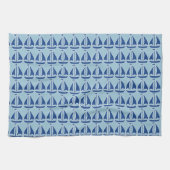 航海ので青いヨットのプレッピーな名前入り キッチンタオル (横)