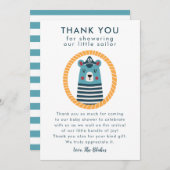 航海ので青い船員くまのベビーシャワー サンキューカード (正面/裏面)