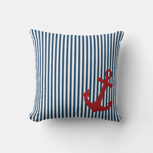 航海ので青いSaliorの赤いいかりは縞で飾ります クッション (正面)
