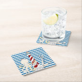 航海ので青および白いストリップの紙のコースター スクエアペーパーコースター (インサイチュ)