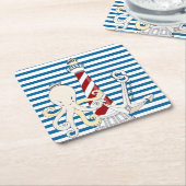 航海ので青および白いストリップの紙のコースター スクエアペーパーコースター (アングル)