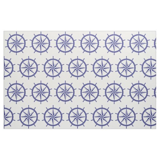 航海ので青および白い船の車輪 ファブリック (ファットクウォーター)