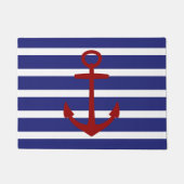 航海ので青および白のストライプの赤いいかり ドアマット (正面)