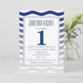 航海ので青くグラデーションな波のいかりの最初誕生日 招待状 (スタンド正面)