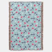 航海のないかりおよびハートパターン スローブランケット (正面縦)
