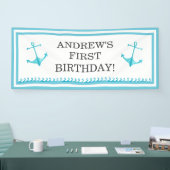 航海のないかりおよび波のスカイブルーの最初誕生日 横断幕 (トレードショー)
