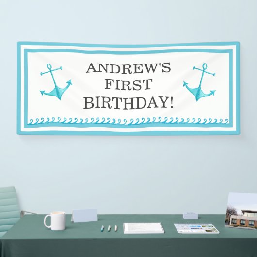 航海のないかりおよび波のスカイブルーの最初誕生日 横断幕 (トレードショー)