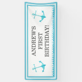 航海のないかりおよび波のスカイブルーの最初誕生日 横断幕 (縦)