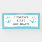 航海のないかりおよび波のスカイブルーの最初誕生日 横断幕 (横)
