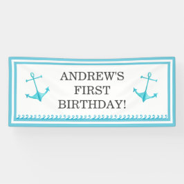 航海のないかりおよび波のスカイブルーの最初誕生日 横断幕