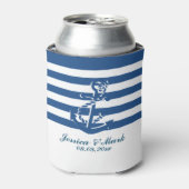航海のないかりが付いている濃紺および白のストライプ 缶クーラー (缶正面)