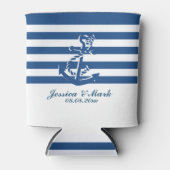 航海のないかりが付いている濃紺および白のストライプ 缶クーラー (正面)