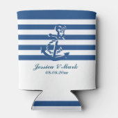 航海のないかりが付いている濃紺および白のストライプ 缶クーラー (裏面)