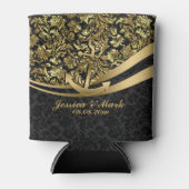航海のないかりが付いている黒及び金ゴールドのダマスク織 缶クーラー (正面)