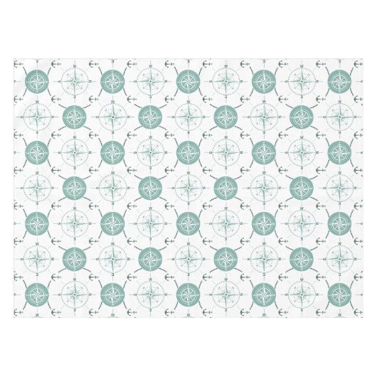 航海のないかりのコンパスの海緑の白の海 テーブルクロス (正面(横))