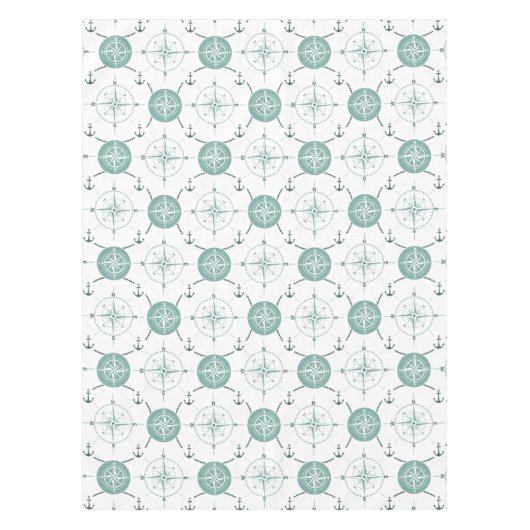 航海のないかりのコンパスの海緑の白の海 テーブルクロス (正面)