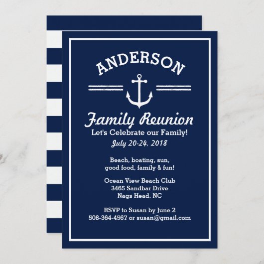 航海のないかりのビーチハウスの家族会旅行 招待状 (正面/裏面)