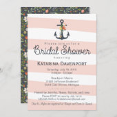 航海のないかりのブライダルシャワーの招待状のピンク 招待状 (正面/裏面)