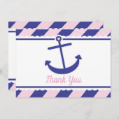 航海のないかりのベビーシャワーはピンク海軍感謝していしています サンキューカード (正面/裏面)