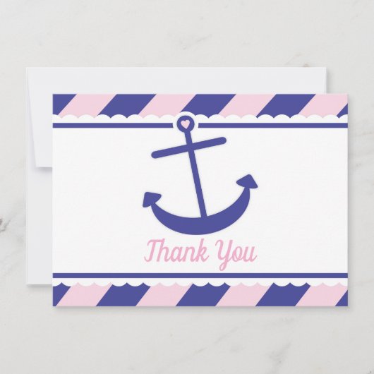 航海のないかりのベビーシャワーはピンク海軍感謝していしています サンキューカード (正面)